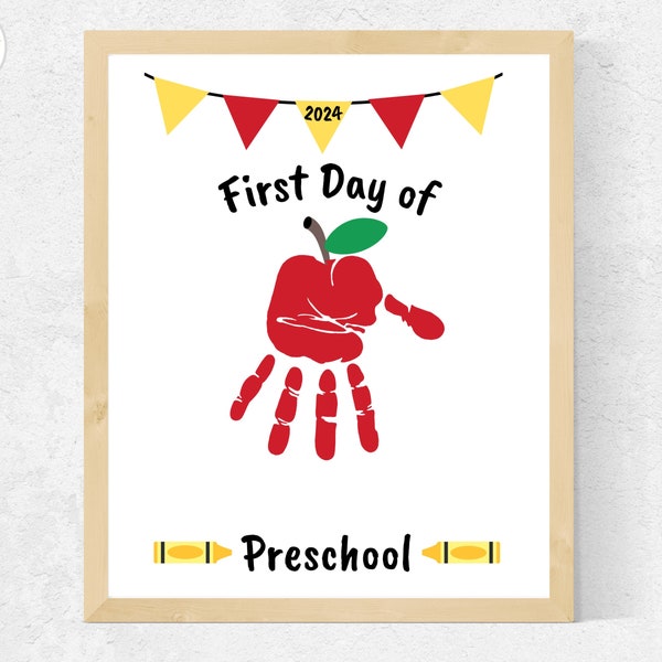 First Day of Preschool Handprint Craft Apple, Back to School Handprint Art, Back to Preschool Craft, 1st Day of Preschool Activity Printable