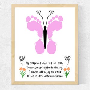 Poema de arte de pegada de borboleta na primavera, poema de presente de pegada de borboleta, artesanato de primavera para crianças em idade pré-escolar, bebês e crianças, artesanato de borboleta para impressão