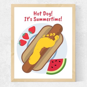 Manualidad de huellas de verano para niños pequeños / Arte imprimible de huellas de perritos calientes / Manualidades para preescolar / Guardería / Campamento de verano / Campamento