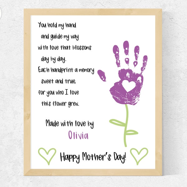 Flower Handprint Poem Mother's Day Craft for Preschool Toddlers Baby Kids, Mother's Day Handprint Art Craft Flower Poem for Mom Grandma