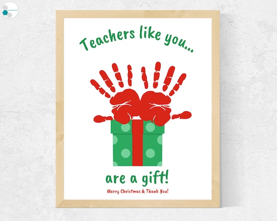 Preschool Teacher Christmas Gift Handprint Card, Toddler Teacher Gift, Daycare Teacher Gift, Teacher Thank You Card, Christmas Handprint