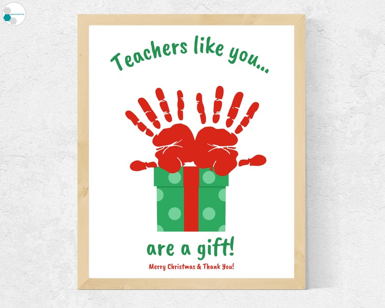 Preschool Teacher Christmas Gift Handprint Card, Toddler Teacher Gift, Daycare Teacher Gift, Teacher Thank You Card, Christmas Handprint image 1