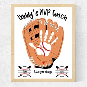 Manualidad con huellas de manos de béisbol para papá, primer regalo de papá de béisbol del día del padre de la hija del hijo pequeño del bebé, artesanía de arte con huellas de manos de béisbol imprimible