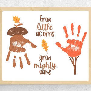Acorn Handprint Art Craft, Fall Handprint Art, Fall Handprint Craft for Toddlers Baby Kids Preschool, Autumn Poem Little Acorns Mighty Oaks