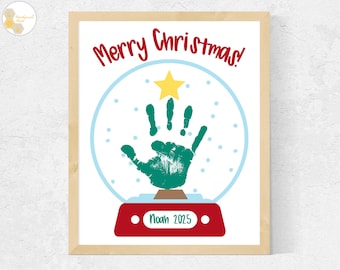 Christmas Snow Globe Handprint Craft, Christmas Handprint Art Craft for Toddlers Baby Preschool, Christmas Tree Handprint, Snow Globe Craft