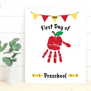 First Day of Preschool Handprint Craft Apple, Back to School Handprint Art, Back to Preschool Craft, 1st Day of Preschool Activity Printable image 3