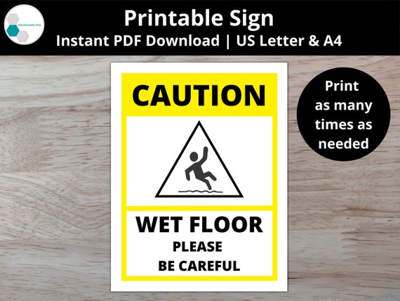 Wet Floor Sign Printable Safety Sign PDF Instant Digital | Etsy