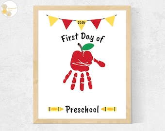 2025 First Day of Preschool Handprint Craft Apple, Back to School Handprint Art, Back to Preschool Craft 1st Day of Preschool Printable