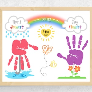 April Showers Handprint Art Craft, Spring Handprint Craft for Toddlers Baby Kids, May Flowers Handprint Template, April Craft Keepsake Art