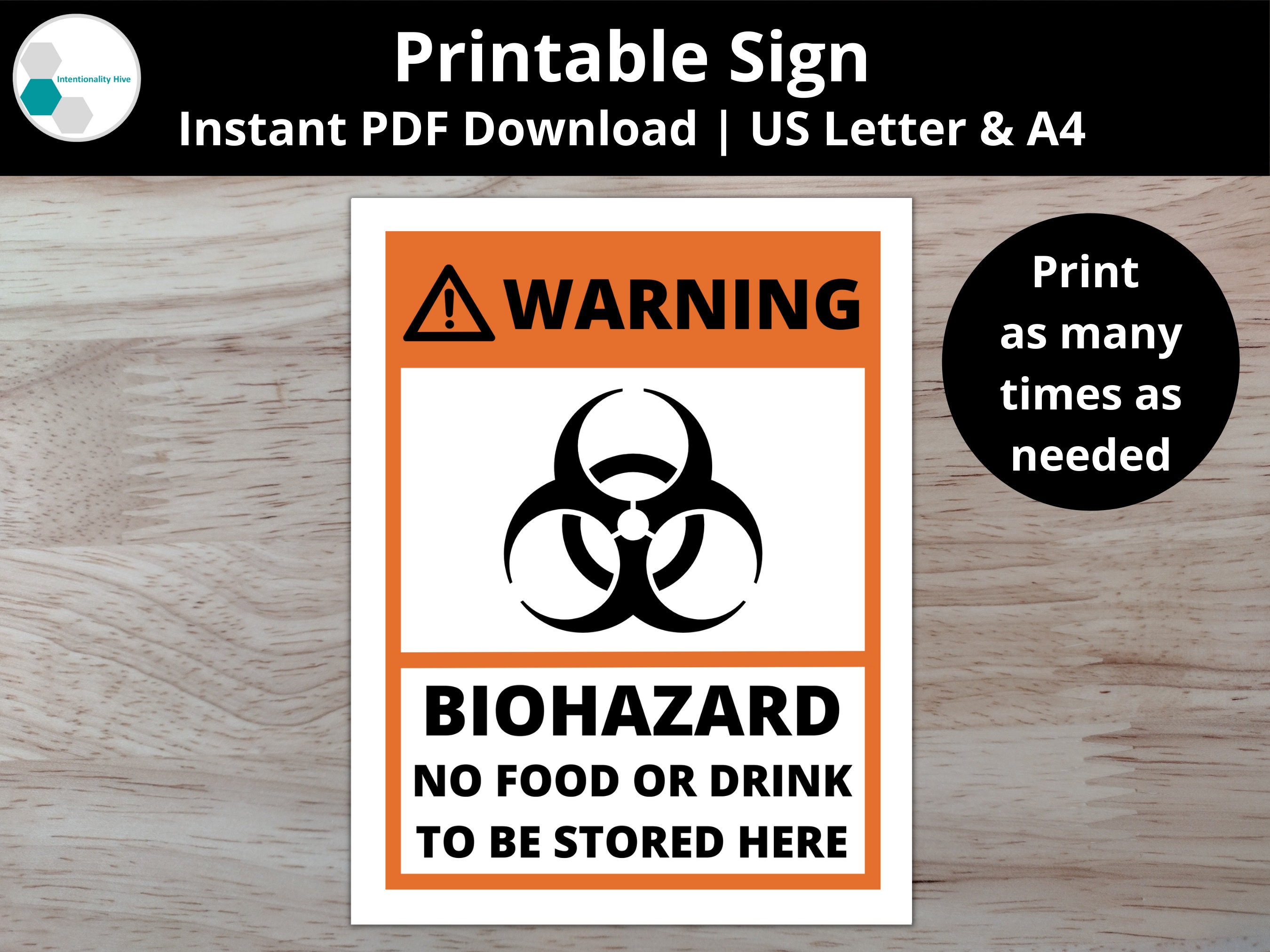 Biohazard No Food Sign Printable Safety Sign PDF Instant Etsy Österreich