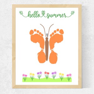 Summer Footprint Butterfly Craft, Hello Summer Craft for Toddlers Kids Preschoolers Infants, Butterfly Preschool Craft, Butterfly Handprint