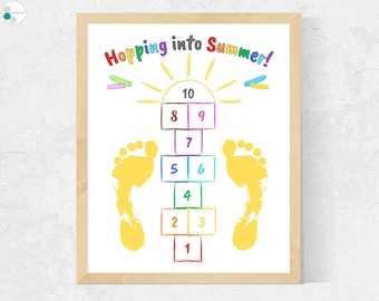 Summer Footprint Craft Printable, Summer Craft for Toddlers Kids, Summer Preschool Craft, Toddler Summer Activity, Toddler Printable Craft