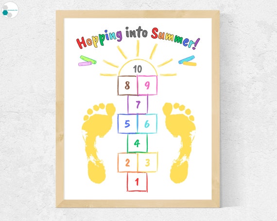 Summer Footprint Craft Printable, Summer Craft for Toddlers Kids, Summer Preschool Craft, Toddler Summer Activity, Toddler Printable Craft