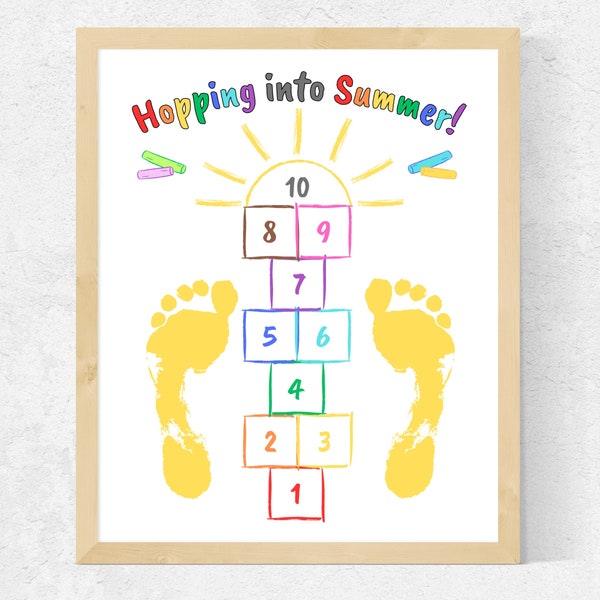 Summer Footprint Craft Printable, Summer Craft for Toddlers Kids, Summer Preschool Craft, Toddler Summer Activity, Toddler Printable Craft