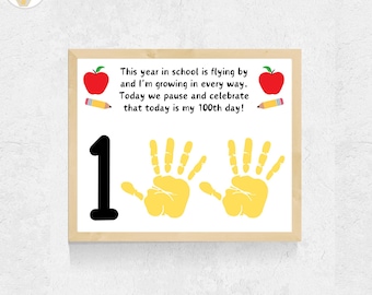 100 Days of School Handprint Art Poem, 100 Days Preschool Craft, 100 Days PreK Activity, 100th Day School Activity, 100 Days Handprint Poem