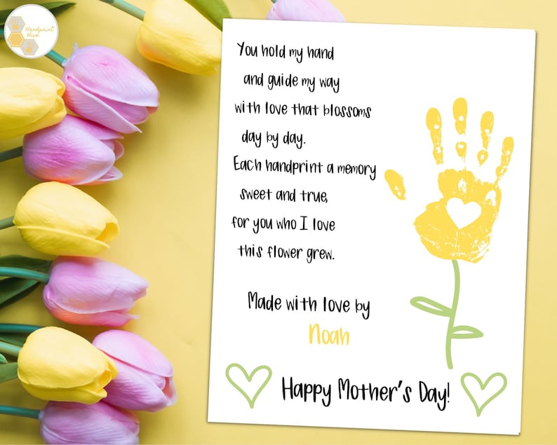 Flower Handprint Poem Mother's Day Craft for Preschool Toddlers Baby ...