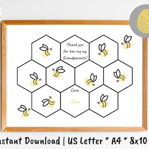 Printable Grandparents Craft for Kids / Toddlers / Baby | Printable Bee Fingerprint Art | Preschool / Daycare Craft | DIY Grandparents Gift