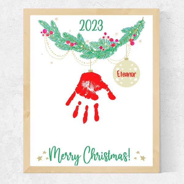 Christmas 2023 Handprint Art Craft for Toddlers Baby Preschool Kids, 2023 Christmas Craft Handprint Ornament, Christmas Footprint Ornament