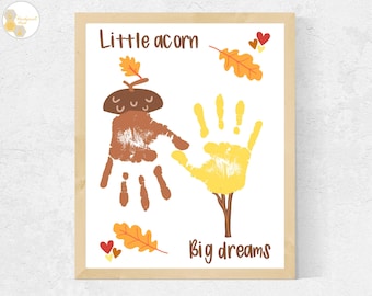 Fall Handprint Art Craft Printable, Little Acorn Fall Craft for Kids
