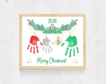 3 Kids Christmas Handprint Craft Personalized Gift, 3 Handprint Ornament 2026 Christmas Keepsake Gift
