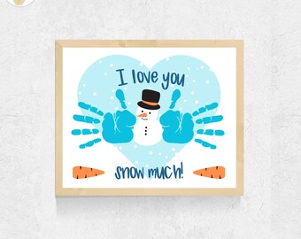 Snowman Handprint Art Craft Printable, Winter I Love You Snow Much Craft for Kids