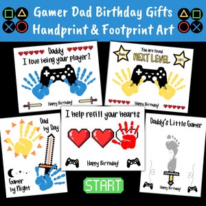 Gamer papa verjaardag handafdruk ambachten, gepersonaliseerde gamer papa verjaardagscadeau van baby peuters kinderen, videogame papa verjaardag handafdruk kaarten