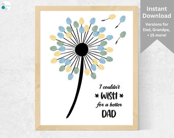 Dandelion Fingerprint Art Father's Day Crafts for Kids Siblings Toddler Grandkids Baby | Printable Fingerprint Crafts for Grandpa Papa Dad