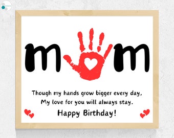 Mom Birthday Handprint Art, Handprint Birthday Card Mom Gift from Baby Boy Girl Toddler Daughter Son, Happy Birthday Handprint Poem Gift