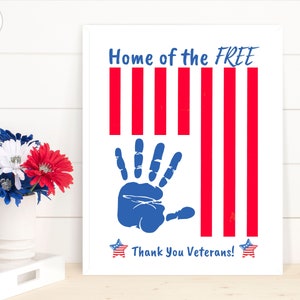 Veterans Handprint Craft from Kids | Printable Veterans Day Craft, Thank You Veterans Day Gift from Toddler Baby Kids, Veterans Day Card image 6