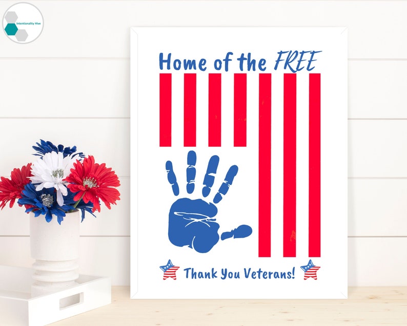 Veterans Handprint Craft from Kids | Printable Veterans Day Craft, Thank You Veterans Day Gift from Toddler Baby Kids, Veterans Day Card image 6