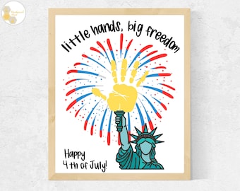 Freedom July 4th Handprint Art Statue of Liberty Craft, 4th of July Craft for Toddlers Preschool Kids, July 4th Handprint, July 4 Craft Kids