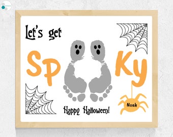 Spooky Halloween Footprint Art Craft Printable, Footprint Halloween Craft for Toddlers Baby Preschool, Happy Halloween Craft for Kids Ghosts