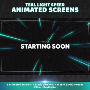Animated Teal Light Speed Screens For Twitch | Stream Scenes, Overlay Pack, Starting Soon, BRB, Ending, Offline Screen, Lofi Aesthetic