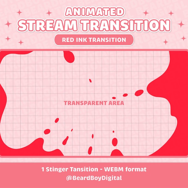 Red Ink Animated Stinger Transition | Twitch, OBS, Stream Assets, Simple, Professional, YouTube, Blood, Transparency, Minimal, Ooze, Goo
