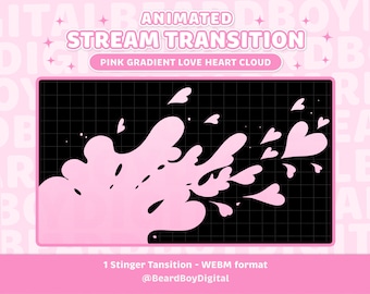 Animated Stream Transition - Pink Love Heart Cloud | Twitch Transition, OBS, Stream Assets, Stinger, Cute, Gradient, Kawaii, Cotton Candy