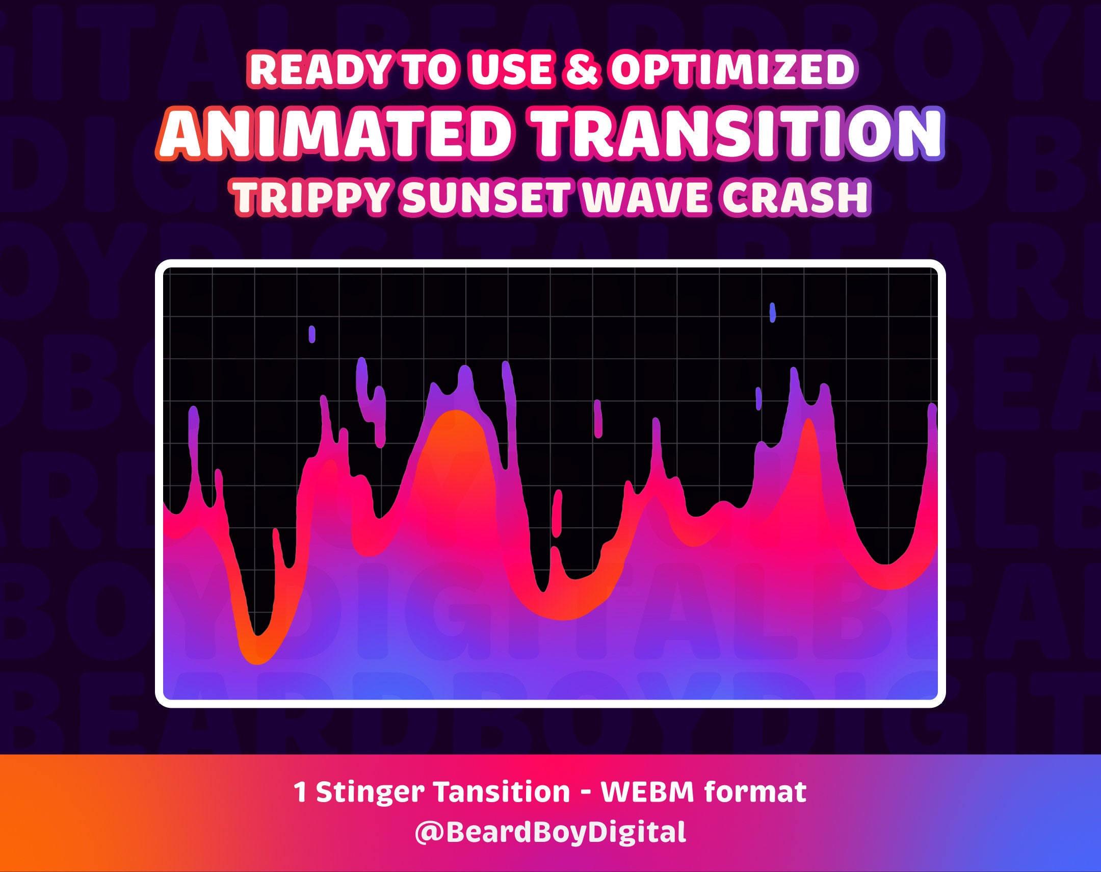 Animated Stream Transition Trippy Sunset Wave Crash Twitch Stinger, OBS ...