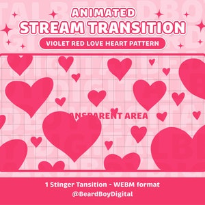 Animated Stream Transition - Violet Red Love Heart Pattern | Twitch Transition, OBS, Stream Assets, Stinger, YouTube, Gradient, Love heart