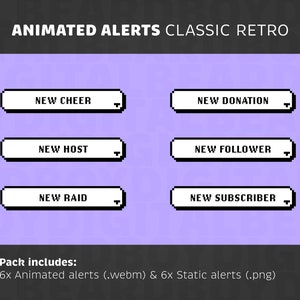 Animated Alerts for Streaming - Classic Retro | Twitch Alerts, Black and White, OBS, StreamLabs