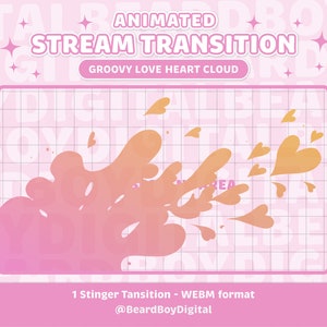 Transition de flux animé - Nuage de coeurs d'amour groovy | Transition Twitch, OBS, Stream Assets, Stinger, Rétro, Dégradé pastel, Coeur d'amour