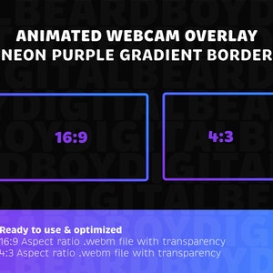 Superposición de cámara web de transmisor animado / Degradado morado neón, borde degradado, configuración de transmisión, transmisor, superposición, borde de Twitch estético lofi, cámara