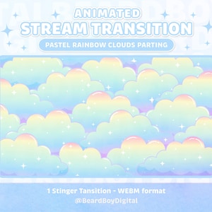 Animated Stream Transition - Pastel Rainbow Clouds  | Twitch Stinger, OBS, Stream Asset, YouTube, Sunset, Soft Sparkles, Purple, Texture