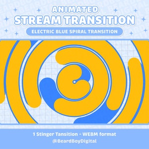 Transition de flux animée - Spirale bleu électrique et jaune | Transition Twitch, OBS, Stream Assets, Stinger, YouTube, Spin, Moderne, Simple