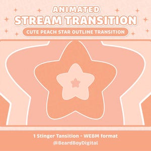 Peach Cute Star Outline Animated Stream Transition | Twitch Stinger, OBS, Stream Asset, Cosmic, Kawaii, Pink, Celestial, Pastel, Rainbow