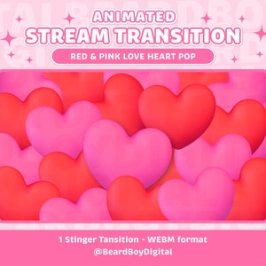 Transition animée de coeur d'amour mignon | Transition Twitch, OBS, Stream Assets, Stinger, Kawaii, Arrière-plan transparent