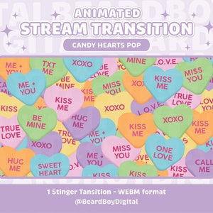 Animated Stream Transition - Candy Hearts | Twitch Transition, OBS, Stream Assets, Stinger, YouTube, Valentines Day, Love Hearts, Kawaii