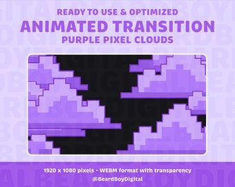 Twitch Stinger Transition - Purple Pixel Clouds | Stream Transition | Purple | Cute Stream Setup | Kawaii  | Overlay | YouTube | 8-Bit