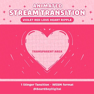 Transition de flux animé - Ondulation de coeur d'amour rouge violet | Transition Twitch, OBS, flux, Stinger, YouTube, Love heart