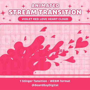 Transition de flux animé - Nuage coeur d'amour rouge violet | Transition Twitch, OBS, Stream Assets, Stinger, Coucher de soleil, Dégradé, Kawaii, Rouge