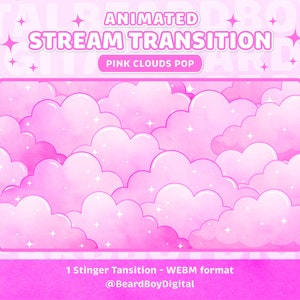 Animated Stream Transition - Pink Texture Cloud Pop  | Twitch Stinger, OBS, Stream Asset, YouTube, Sunset, Soft Pink, Sparkles, Paint, Grain