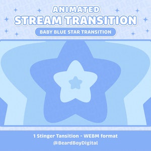 Baby Blue Cute Star Animated Stream Transition | Twitch Stinger, OBS, Stream Asset, Cosmic, Kawaii, Calm, Celestial, Pastel, Rainbow